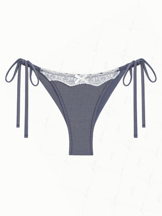 Deep Blue Denim Lace Bowknot String Cheeky Brazilian Bikini Bottom