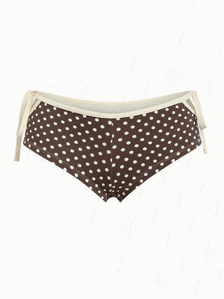 Deep Coffee Polka Dot Cutout Tie Side Bikini Bottom Cheeky Swim Boyshorts