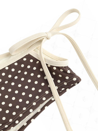 Deep Coffee Polka Dot Bowknot Cami Tank Top & Cheeky Boyshorts Tankini Set