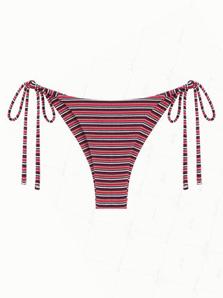 Red Ribbed Knit Striped String Cheeky Brazilian Bikini Bottom