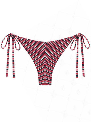 Red Ribbed Knit Striped String Cheeky Brazilian Bikini Bottom