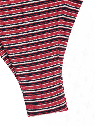 Red Ribbed Knit Striped String Cheeky Brazilian Bikini Bottom