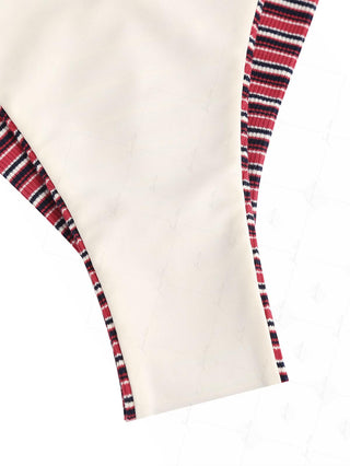 Red Ribbed Knit Striped String Cheeky Brazilian Bikini Bottom