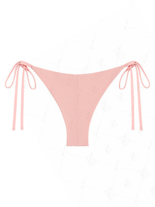 Pink Textured Knit Fabric Tie Side Cheeky Brazilian Bikini Bottom