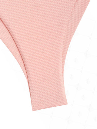 Pink Textured Knit Fabric Halter Triangle Top & Cheeky Brazilian Bottom Bikini Set
