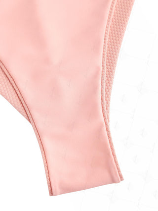 Pink Textured Knit Fabric Halter Triangle Top & Cheeky Brazilian Bottom Bikini Set