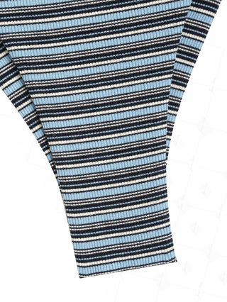 Blue Ribbed Knit Striped Hanky Hem Tank Top & Cheeky Brazilian Bottom Tankini Set