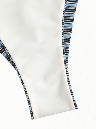 Blue Ribbed Knit Striped Hanky Hem Tank Top & Cheeky Brazilian Bottom Tankini Set