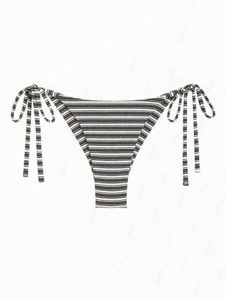 Black Ribbed Knit Striped Tie Side Cheeky Brazilian Bikini Bottom