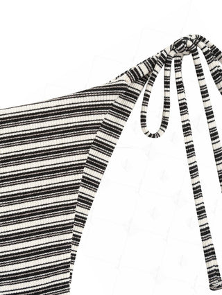 Black Striped Ribbed Triangle Push Up Top & Cheeky Brazilian Bottom Bikini Set