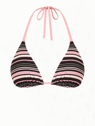 Pink Ribbed Knit Striped Halter Triangle Bikini Top
