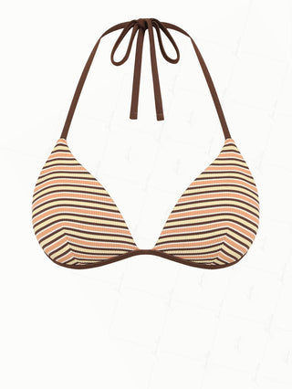 Yellow Ribbed Knit Striped Triangle Push Up Bikini Top