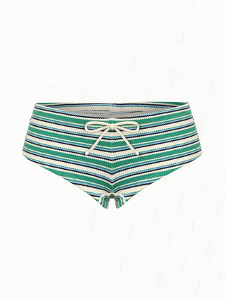 Green Knit Striped Textured Bikini Bottom Cheeky Swim Boyshorts