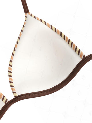 Yellow Ribbed Knit Striped Triangle Push Up Bikini Top