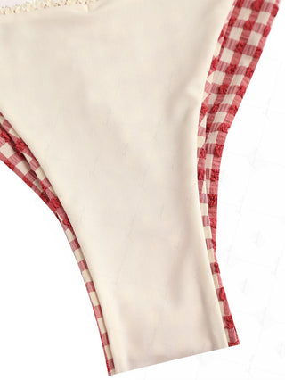 Pomegranate Red Gingham Triangle Top & Cheeky Brazilian Bottom Bikini Set