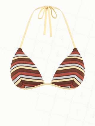 Yellow Knit Striped Halter Triangle Push Up Bikini Top
