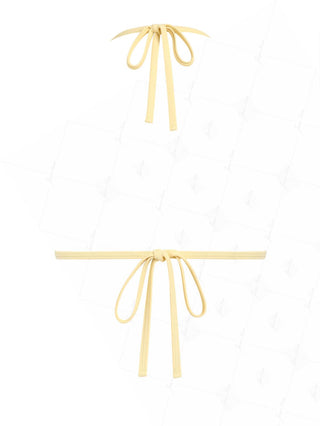 Yellow Knit Striped Halter Triangle Push Up Bikini Top