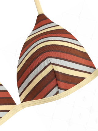 Yellow Knit Striped Halter Triangle Push Up Bikini Top