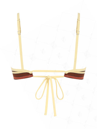 Yellow Striped Bowknot Contrast Binding Tank Style Bikini Top