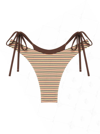 Yellow Contrast Color Ribbed Striped Double Layer Bikini Bottom