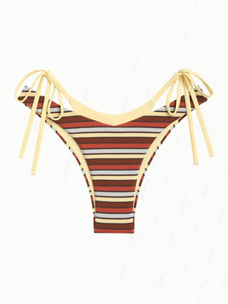 Yellow Contrast Color Ribbed Knit Striped Double Layer Bikini Bottom
