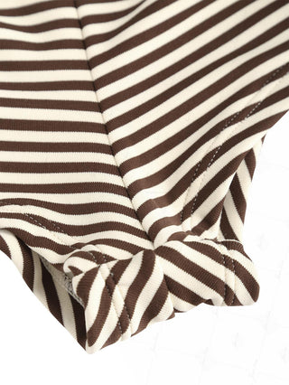 Brown Ribbed Knit Striped Contrast Binding Cheeky Boyshorts Bikini Set