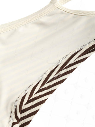 Brown Ribbed Knit Striped Contrast Binding Cheeky Boyshorts Bikini Set