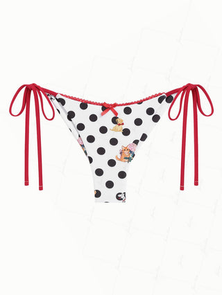 White Polka Dot Animal Print String Cheeky Brazilian Bikini Bottom