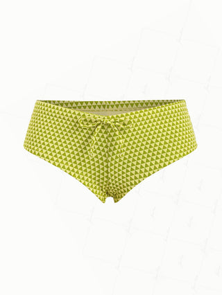 Green Recycled Fabric Triangular Grid Bikini Bottom Cheeky Swim Boyshorts