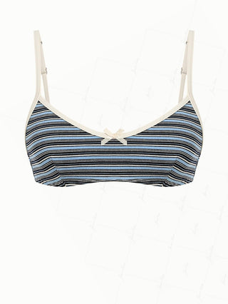 Blue Striped Bowknot Contrast Binding Tank Style Bikini Top
