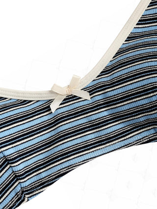 Blue Striped Bowknot Contrast Binding Tank Style Bikini Top