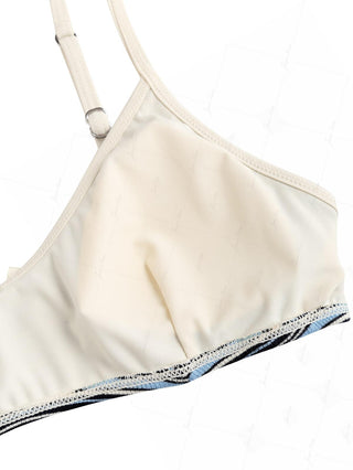 Blue Striped Bowknot Contrast Binding Tank Style Bikini Top