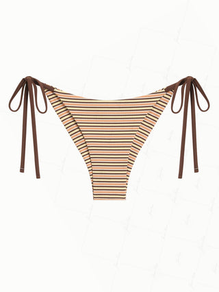 Yellow Ribbed Knit Striped String Cheeky Brazilian Bikini Bottom