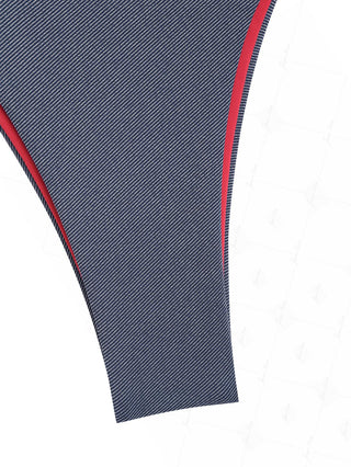 Deep Blue Denim Contrast Color String Double Layer Bikini Set