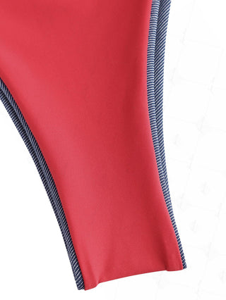 Deep Blue Denim Contrast Color String Double Layer Bikini Set