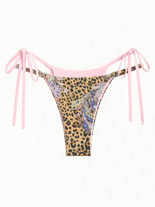 Brown Leopard Paisley Print String Double Layer Bikini Bottom
