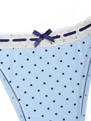 Light Blue Polka Dot Lace Bowknot Halter Triangle Bikini Set