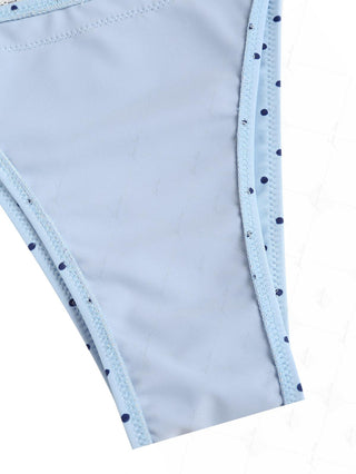 Light Blue Polka Dot Print Lace Bowknot Tie Side Bikini Bottom
