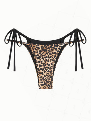 Coffee Leopard Print String Double Layer Bikini Bottom