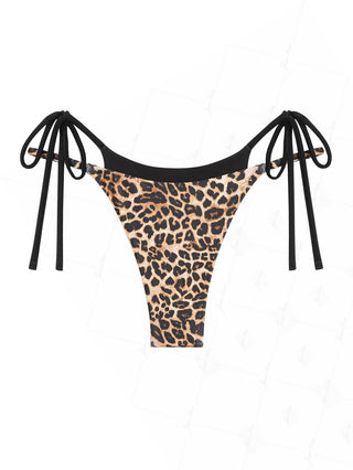 Coffee Leopard Print String Double Layer Bikini Bottom