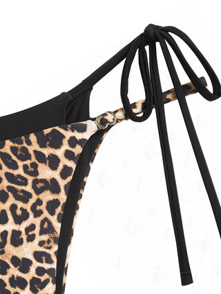 Coffee Leopard Print String Double Layer Bikini Bottom