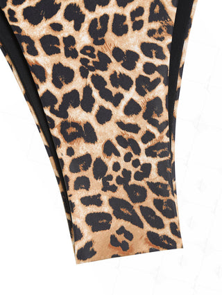 Coffee Leopard Print String Double Layer Bikini Bottom