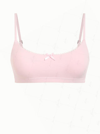 Pink Solid Color Picot Trim Bowknot Bralette Bikini Top