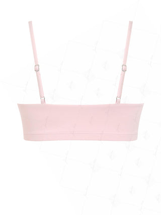 Pink Solid Color Picot Trim Bowknot Bralette Bikini Top