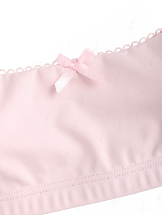 Pink Solid Color Picot Trim Bowknot Bralette Bikini Top