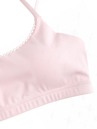 Pink Solid Color Picot Trim Bowknot Bralette Bikini Top