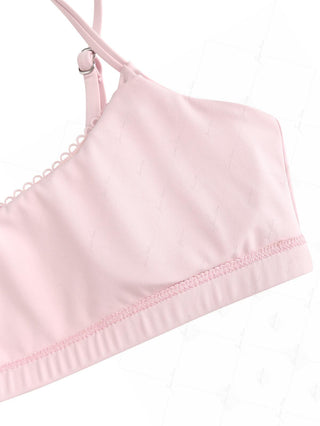 Pink Solid Color Picot Trim Bowknot Bralette Bikini Top