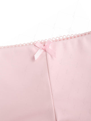 Pink Solid Color Picot Trim Bowknot Bikini Bottom Cheeky Swim Boyshorts