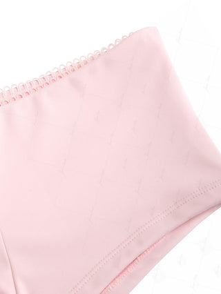 Pink Solid Color Picot Trim Bowknot Bikini Bottom Cheeky Swim Boyshorts