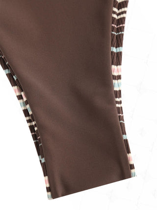 Deep Coffee Ribbed Knit Striped Contrast Binding Double Layer Bikini Set